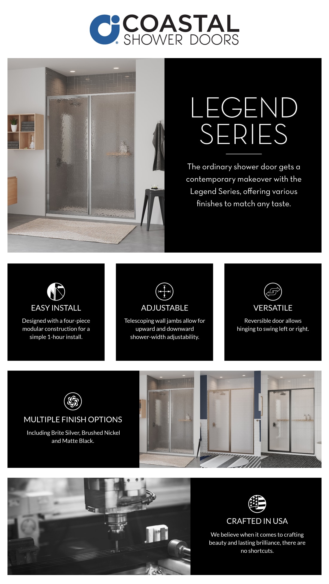 Coastal Shower Doors Legend 45.5 in. to 47 in. x 69 in. Framed Hinged Swing Shower Door with